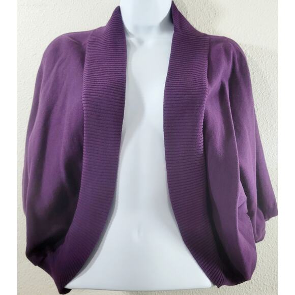 Woman Within Purple Cropped Short Batwing Sleeves Cardigan 1X New Without Tags - Picture 1 of 5